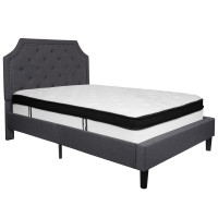 Flash Furniture SL-BMF-14-GG Brighton Full Size Tufted Upholstered Platform Bed in Dark Gray Fabric with Memory Foam Mattress